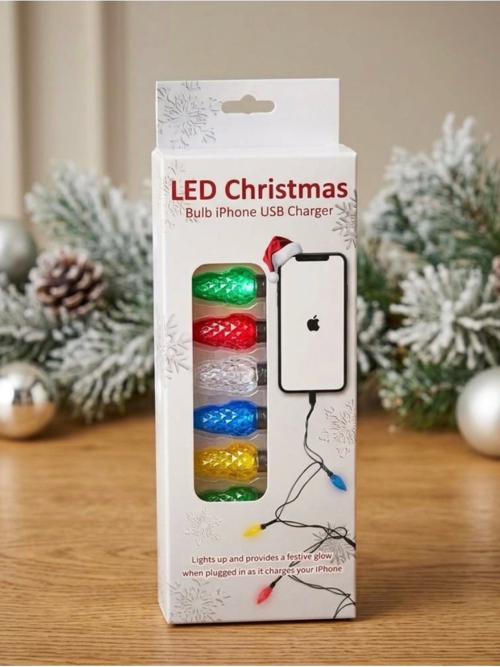 LED Christmas Bulb USB Charger Cable for 8-13 Series iPhone, Multicolor New